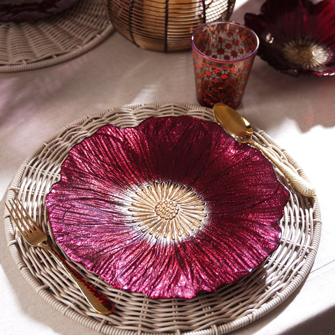 Set of 2 Burgundy Floral Shaped Dinner Plates