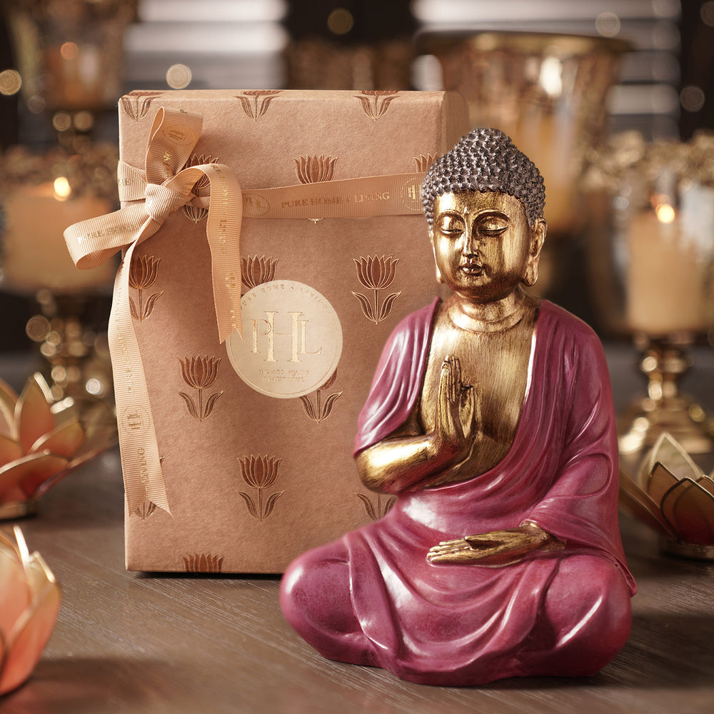 Pink Antique Finish Polyresin Buddha Figurine - Medium