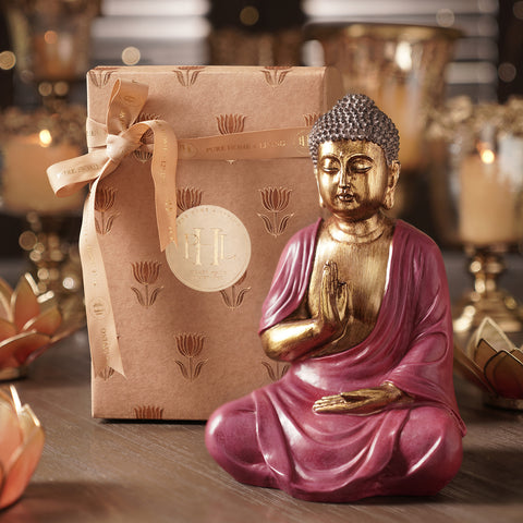 Pink Antique Finish Polyresin Buddha Figurine - Medium