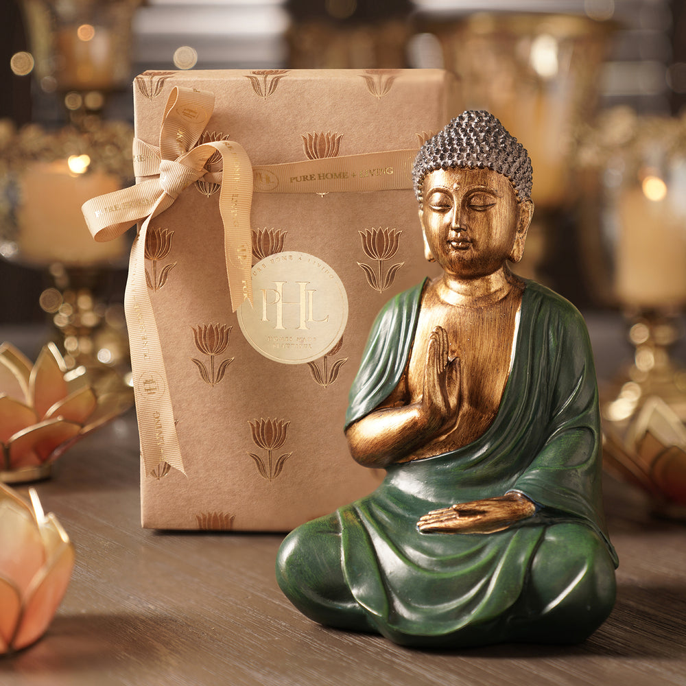 Green Antique Finish Polyresin Buddha Figurine - Medium