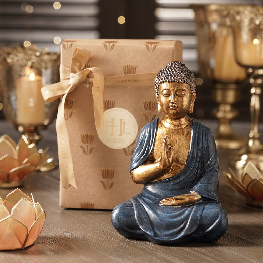 Blue Antique Finish Polyresin Buddha Figurine - Medium