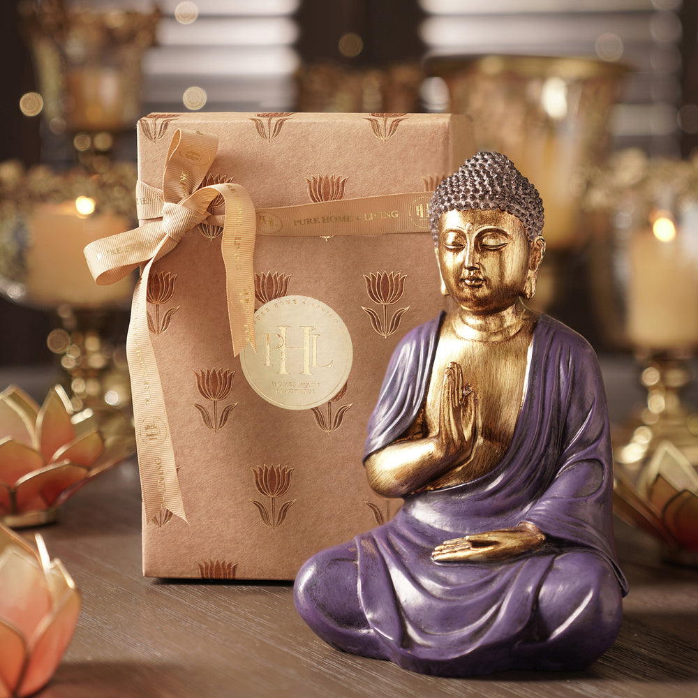 Purple Antique Finish Polyresin Buddha Figurine - Medium