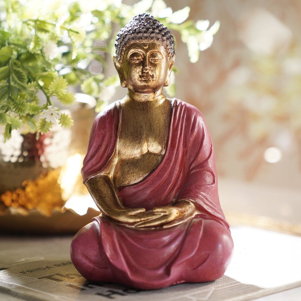 Pink Antique Finish Polyresin Buddha Figurine - Small