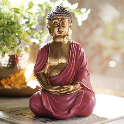 Pink Antique Finish Polyresin Buddha Figurine - Small