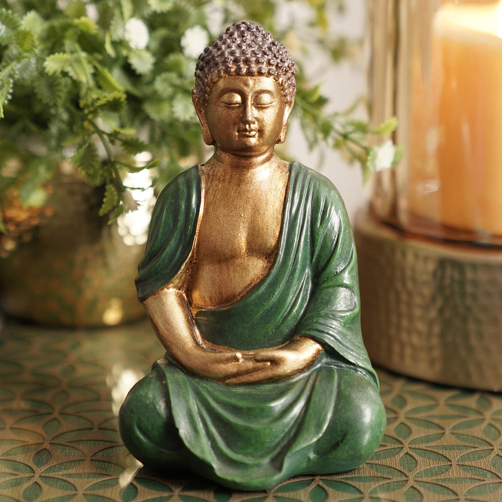 Green Antique Finish Polyresin Buddha Figurine - Small