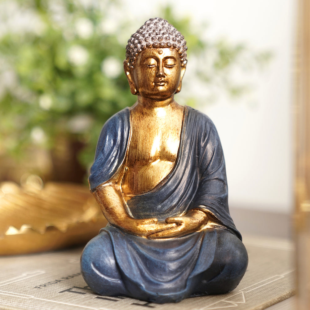 Blue Antique Finish Polyresin Buddha Figurine - Small