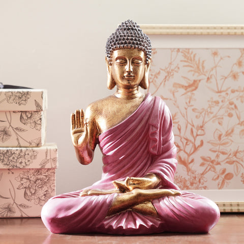 Pink Antique Finish Polyresin Buddha Figurine - Large