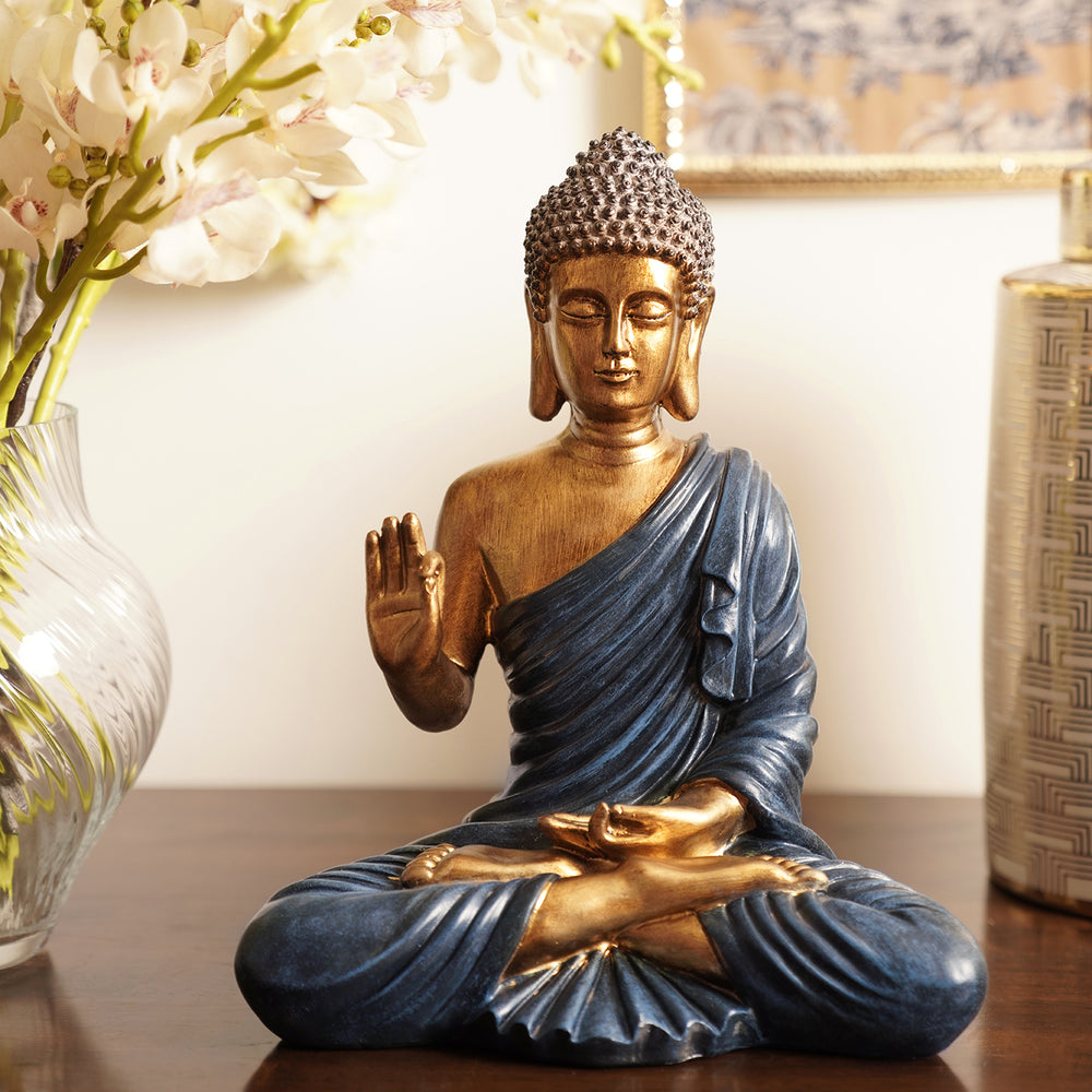 Blue Antique Finish Polyresin Buddha Figurine - Large