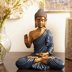 Blue Antique Finish Polyresin Buddha Figurine - Large