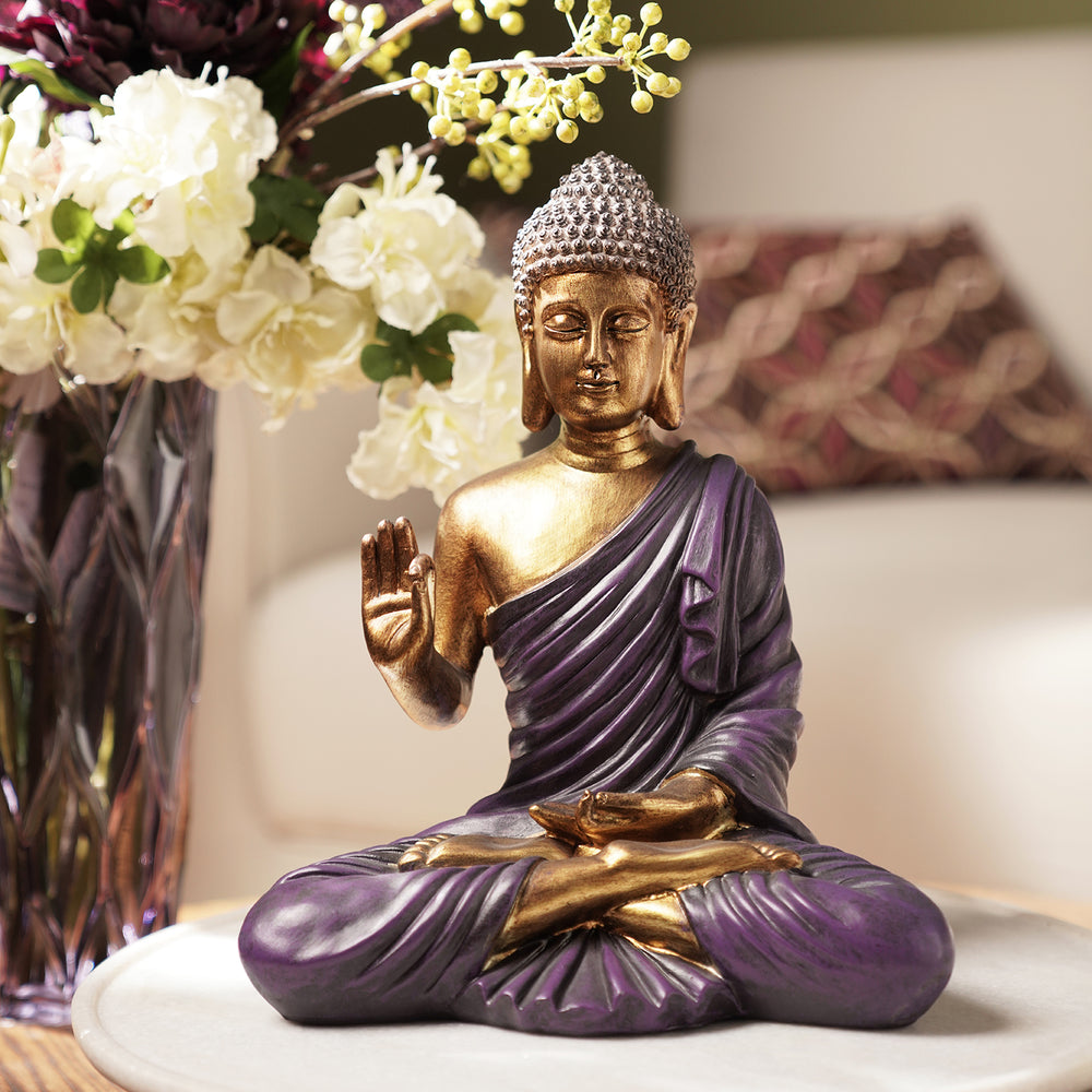 Purple Antique Finish Polyresin Buddha Figurine - Large