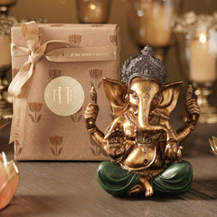 Green Antique Finish Polyresin Ganesha Figurine - Medium