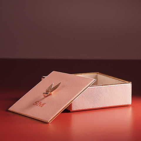 Pink Square Faux Leather Box with Lid