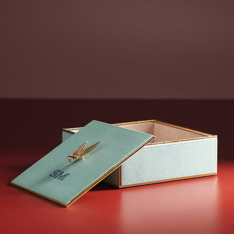 Blue Square Faux Leather Box with Lid