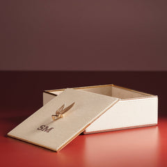 Cream Square Faux Leather Box with Lid