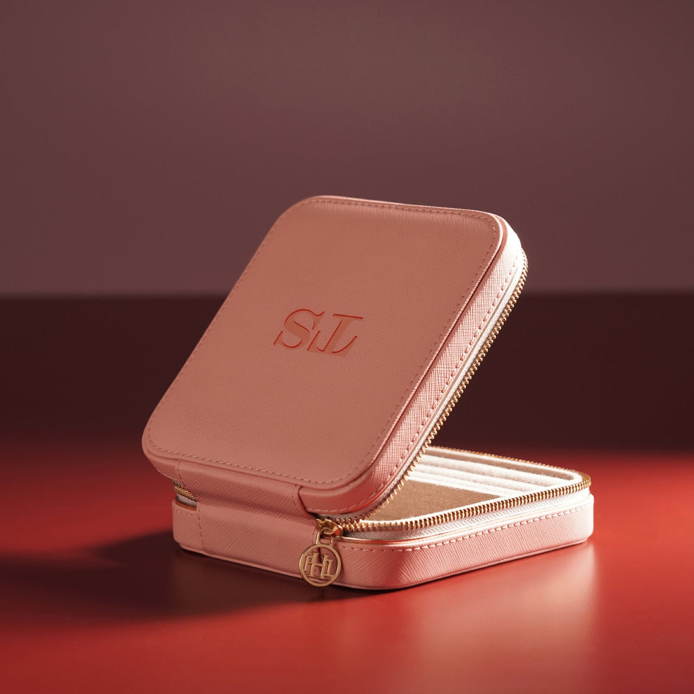 Pink Square Faux Leather Travel Jewellery Box
