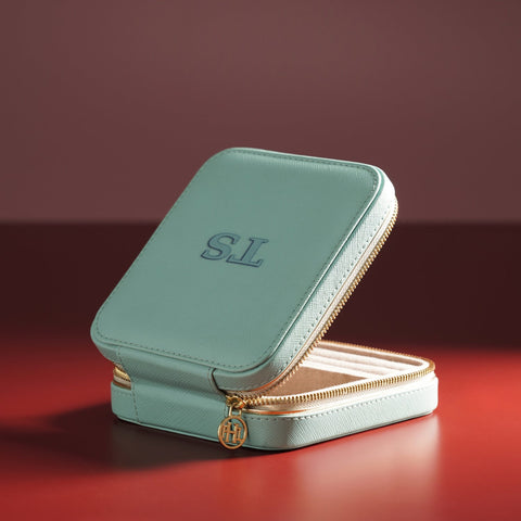 Blue Square Faux Leather Travel Jewellery Box