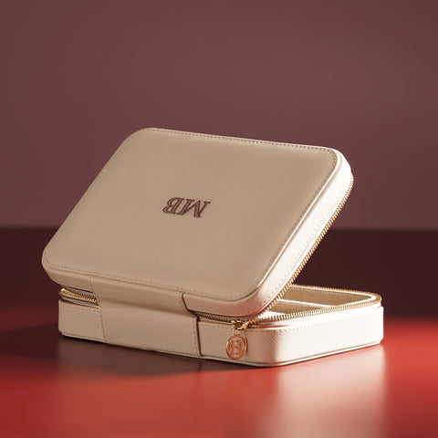 Cream Faux Leather Jewellery Box - Large