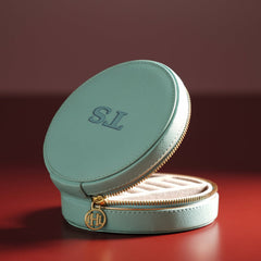 Blue Round Faux Leather Travel Jewellery Box