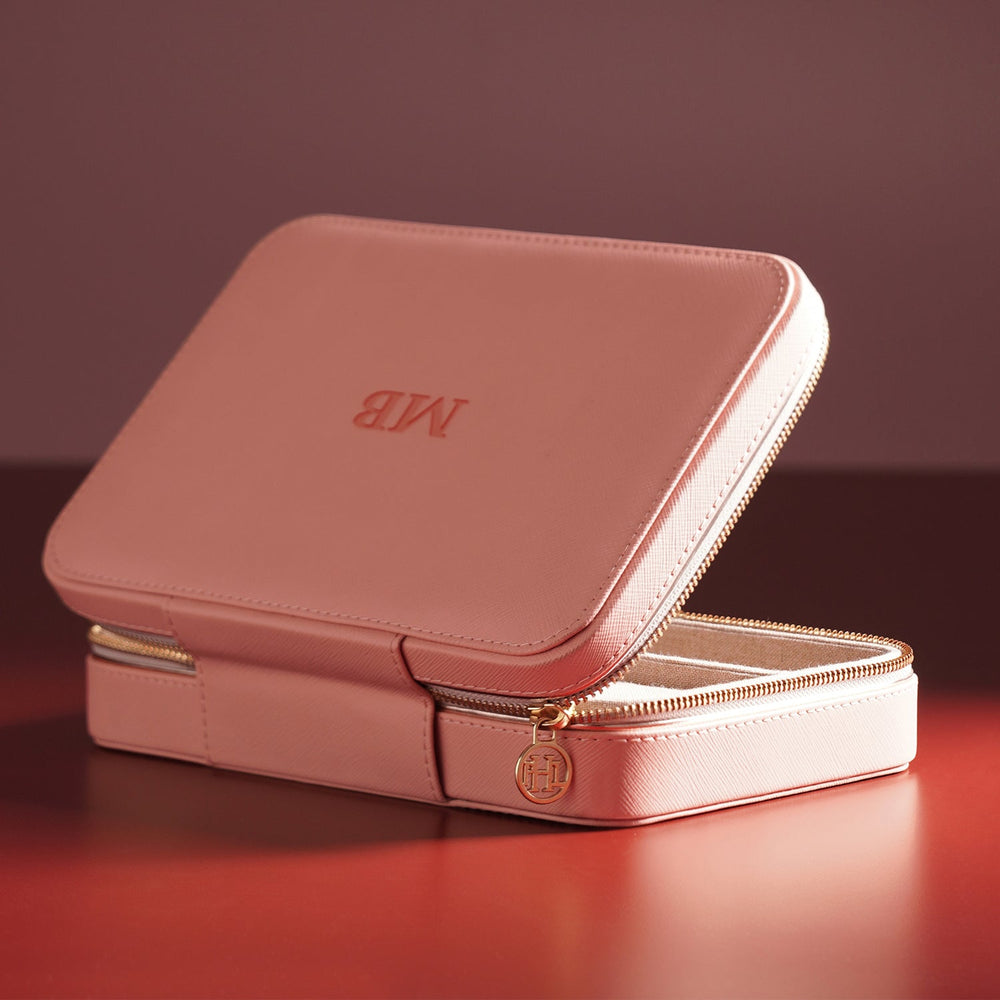Pink Rectangule Faux Leather Jewellery Box - Large