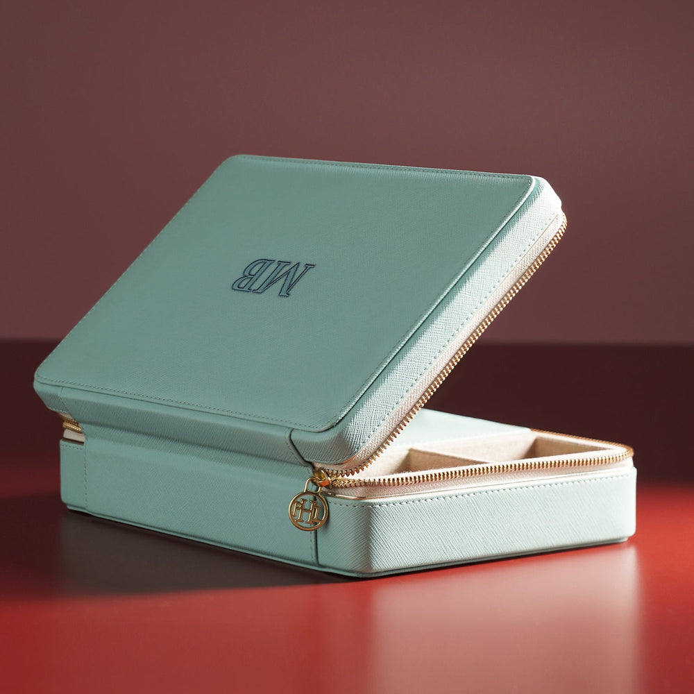 Blue Rectangule Faux Leather Jewellery Box - Large