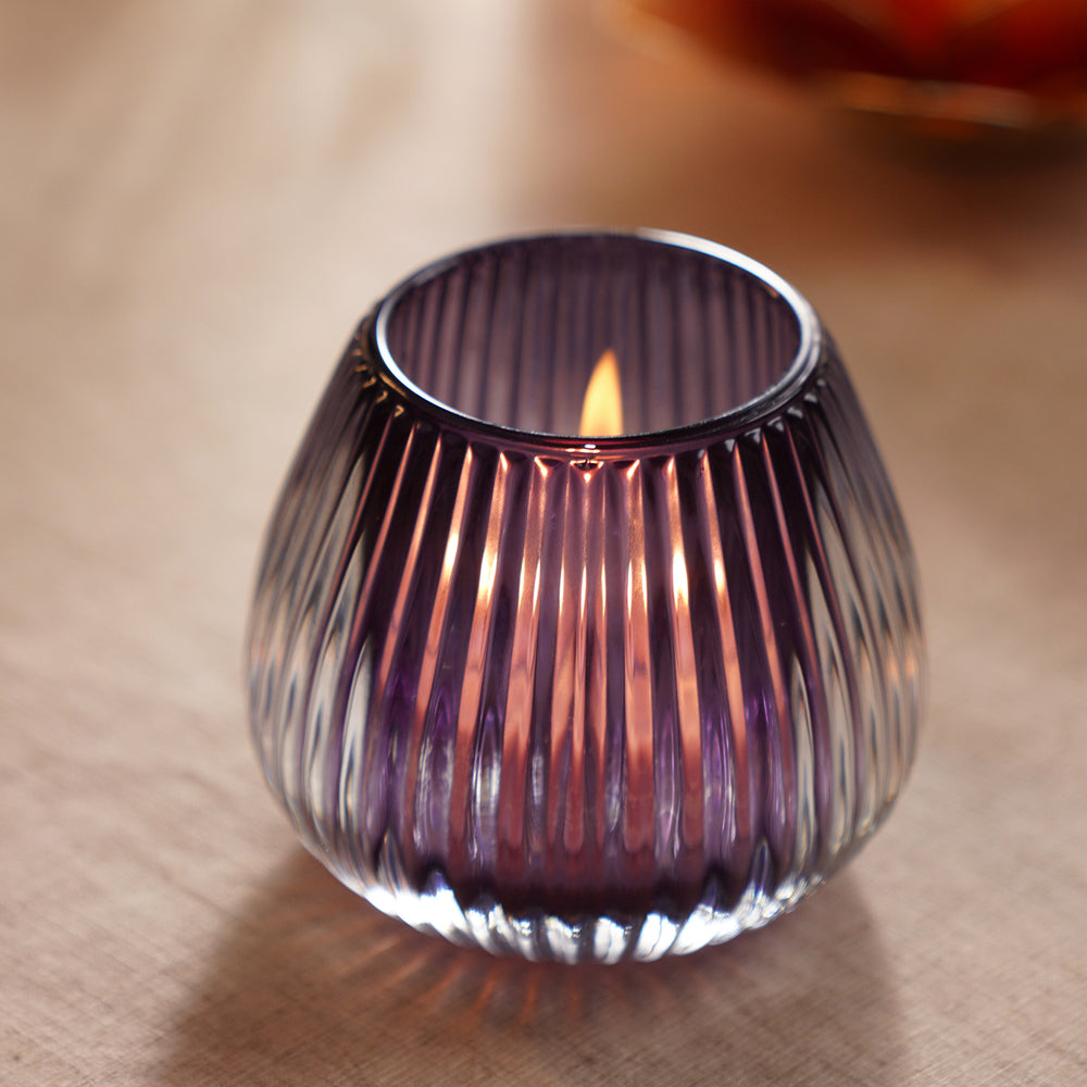 Purple Glass Ribbed Tealight Holder