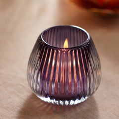 Purple Glass Ribbed Tealight Holder