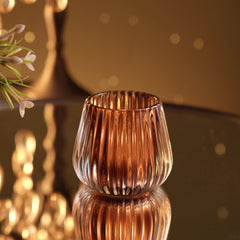 Set of 2 Dark Amber Ribbed Tealight Holders