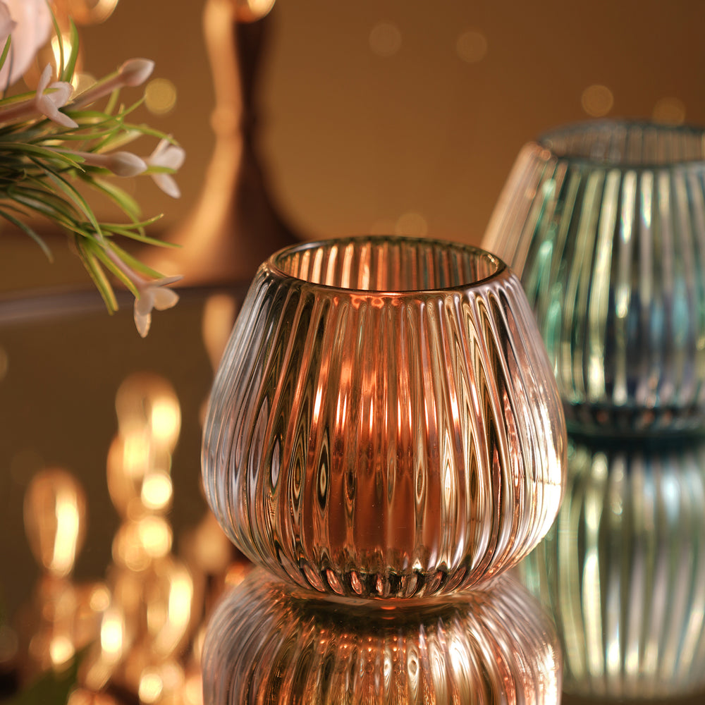 Light Amber Glass Ribbed Tealight Holder