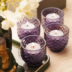 Set of 4 Purple Diamond Cut Tealight Holders