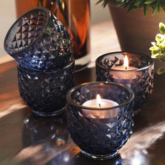 Set of 4 Blue Diamond Cut Tealight Holders