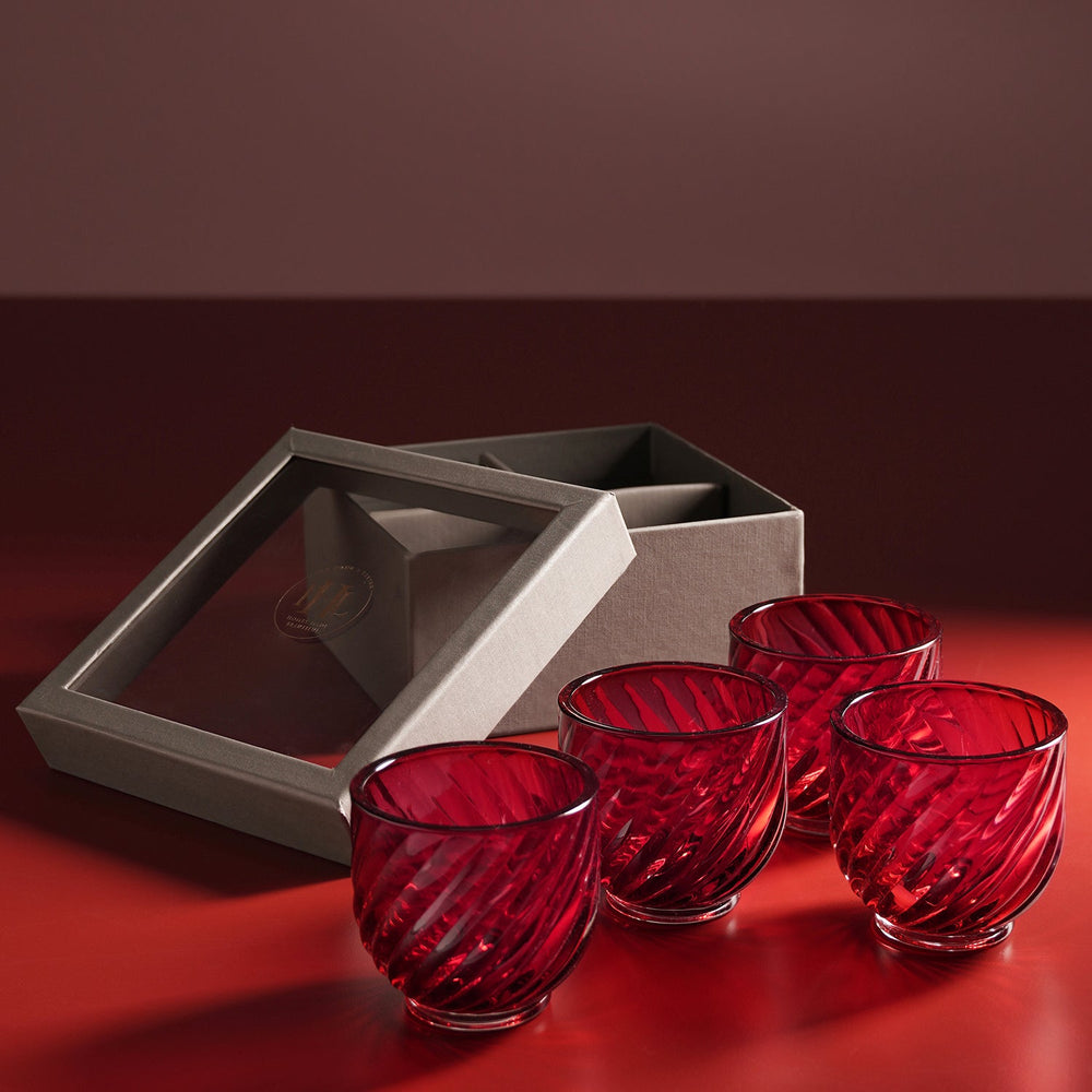 Set of 4 Red Swirl Cut Tealight Holders