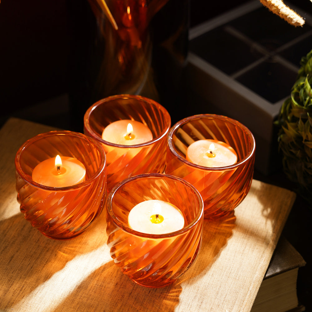 Set of 4 Orange Swirl Cut Tealight Holders