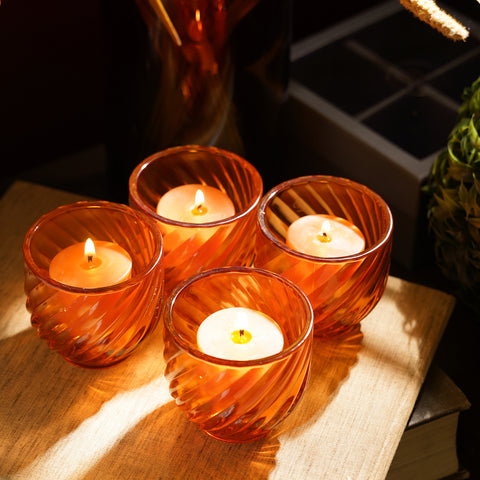 Set of 4 Orange Swirl Cut Tealight Holders