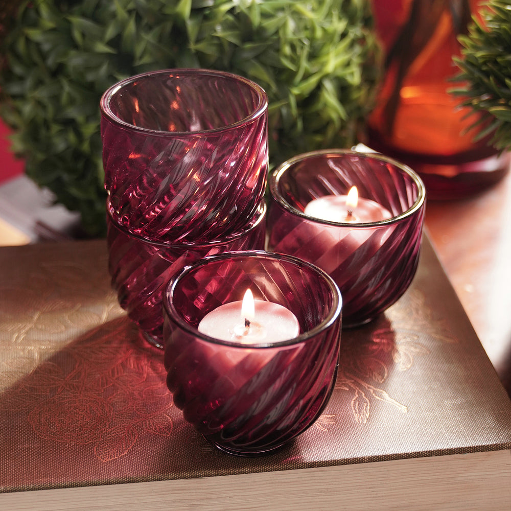 Set of 4 Old Rose Swirl Cut Tealight Holders