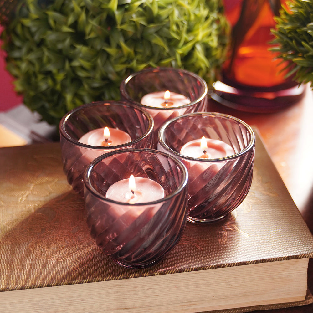 Set of 4 Light Purple Swirl Cut Tealight Holders