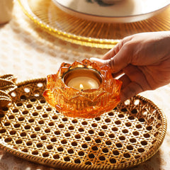 Set of 2 Orange Glass Floral Shaped Tealight Holders