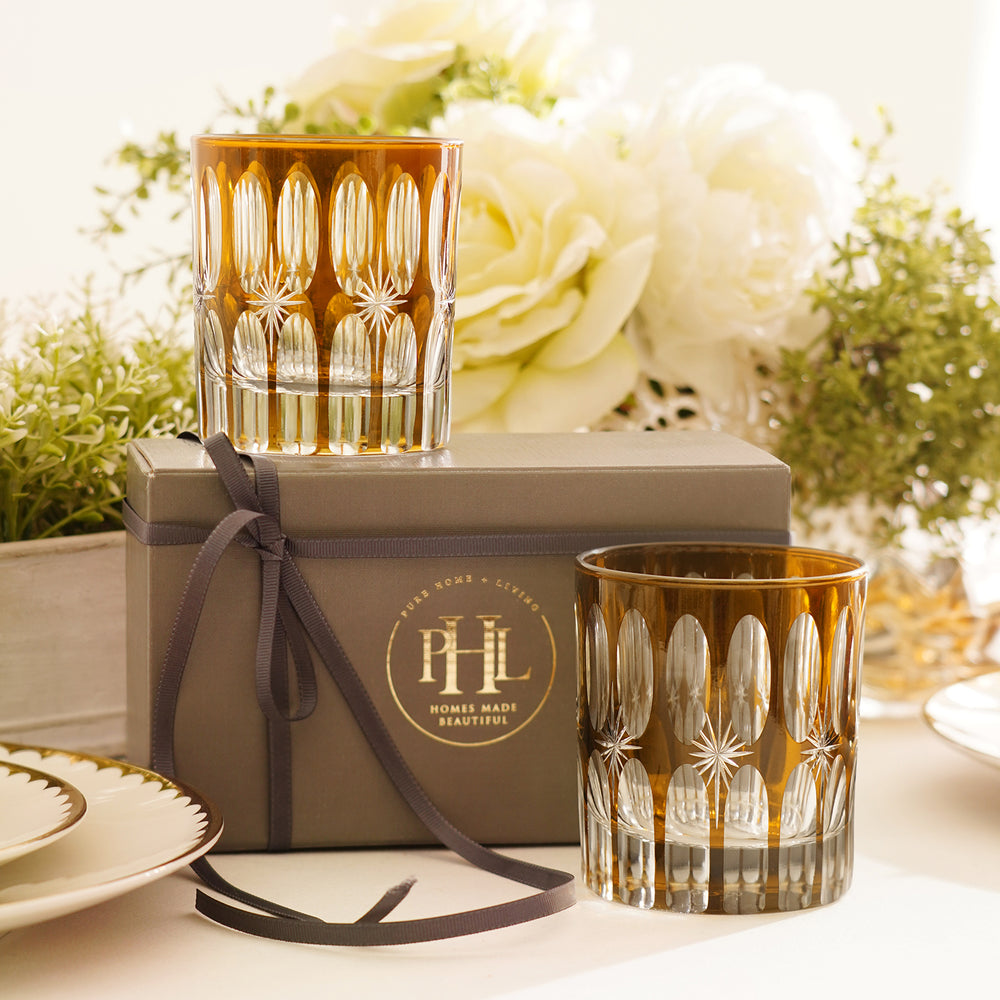 Set of 2 Brown Star Cut Drinking Glasses