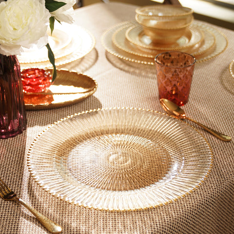Set of 2 Amber and Gold Ribbed Charger Plates