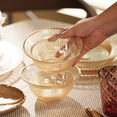 Set of 2 Amber and Gold Ribbed Side Bowls