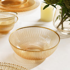Amber and Gold Ribbed Serving Bowl