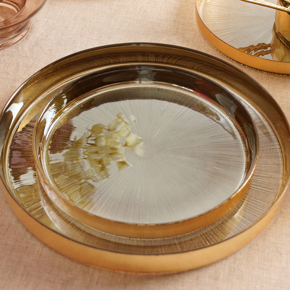 Set of 2 Gold Dessert Plates with Goil Foil Rim
