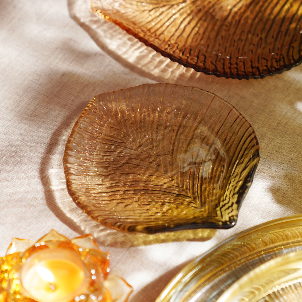 Brown Leaf Shaped Glass Platter - Extra Small