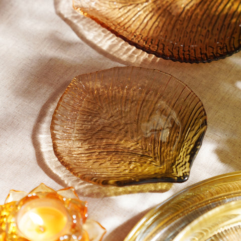 Brown Leaf Shaped Glass Platter - Extra Small
