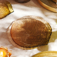 Brown Leaf Shaped Glass Platter - Medium