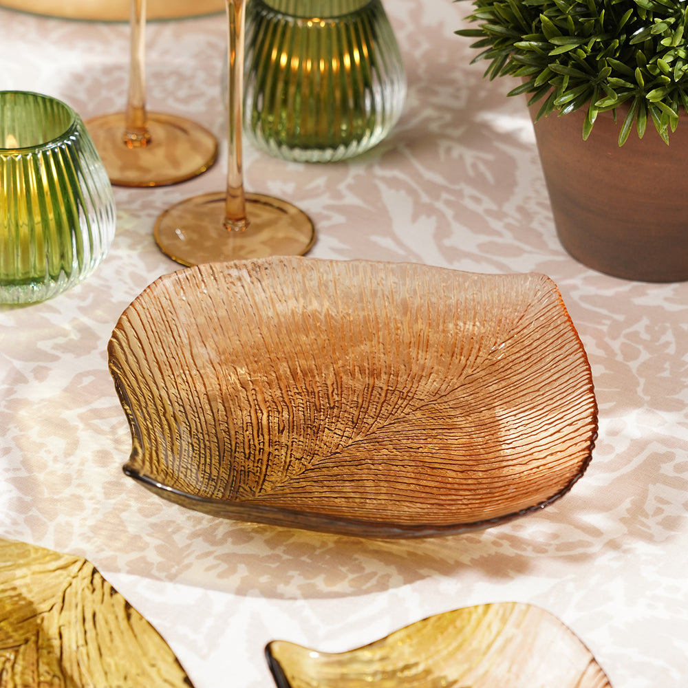 Brown Leaf Shaped Glass Platter - Large