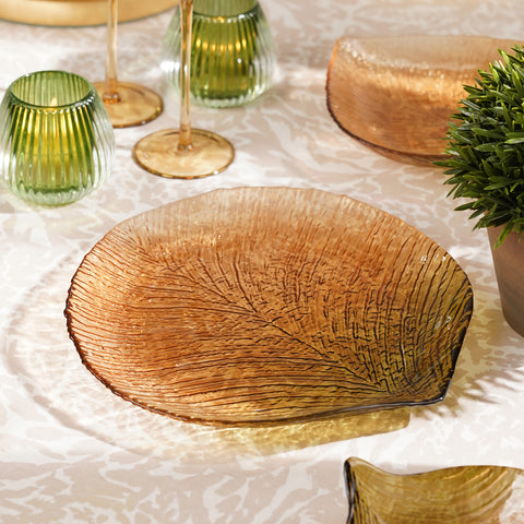 Brown Leaf Shaped Glass Platter - Large