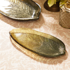 Green Leaf Shaped Glass Platter - Large