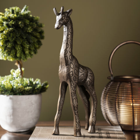 Brown Antique Finish Textured Giraffe Figurine - Small