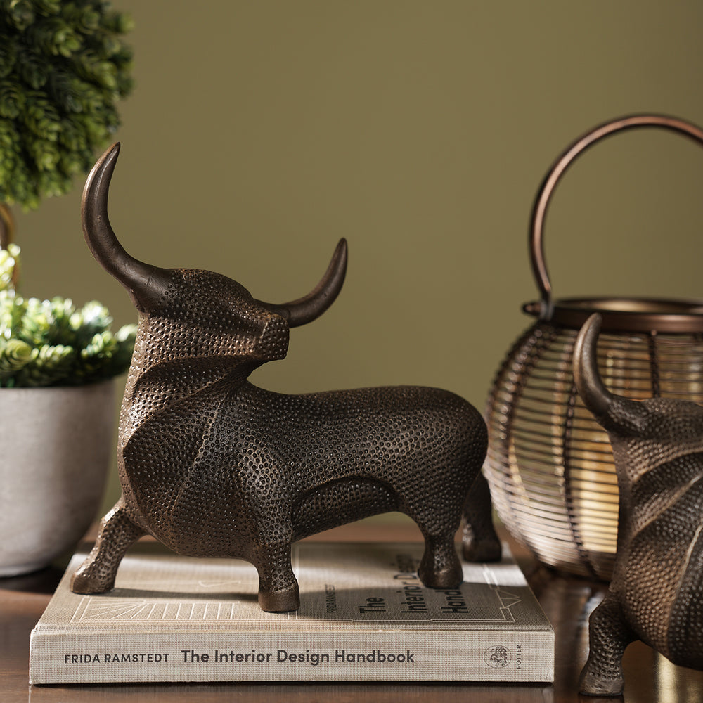 Brown Antique Finish Textured Bull Figurine - Large