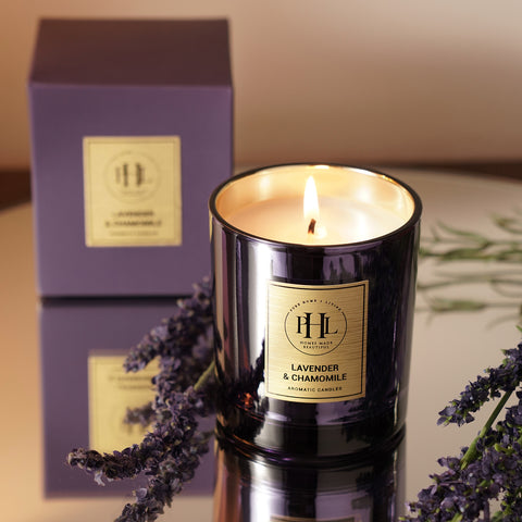 Lavender & Chamomile Scented Wax Filled Candle - Purple
